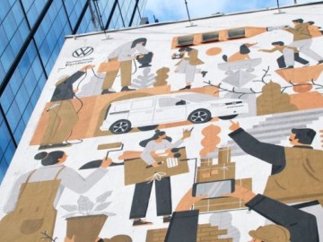 VW Caddy 5 na muralu w Warszawie